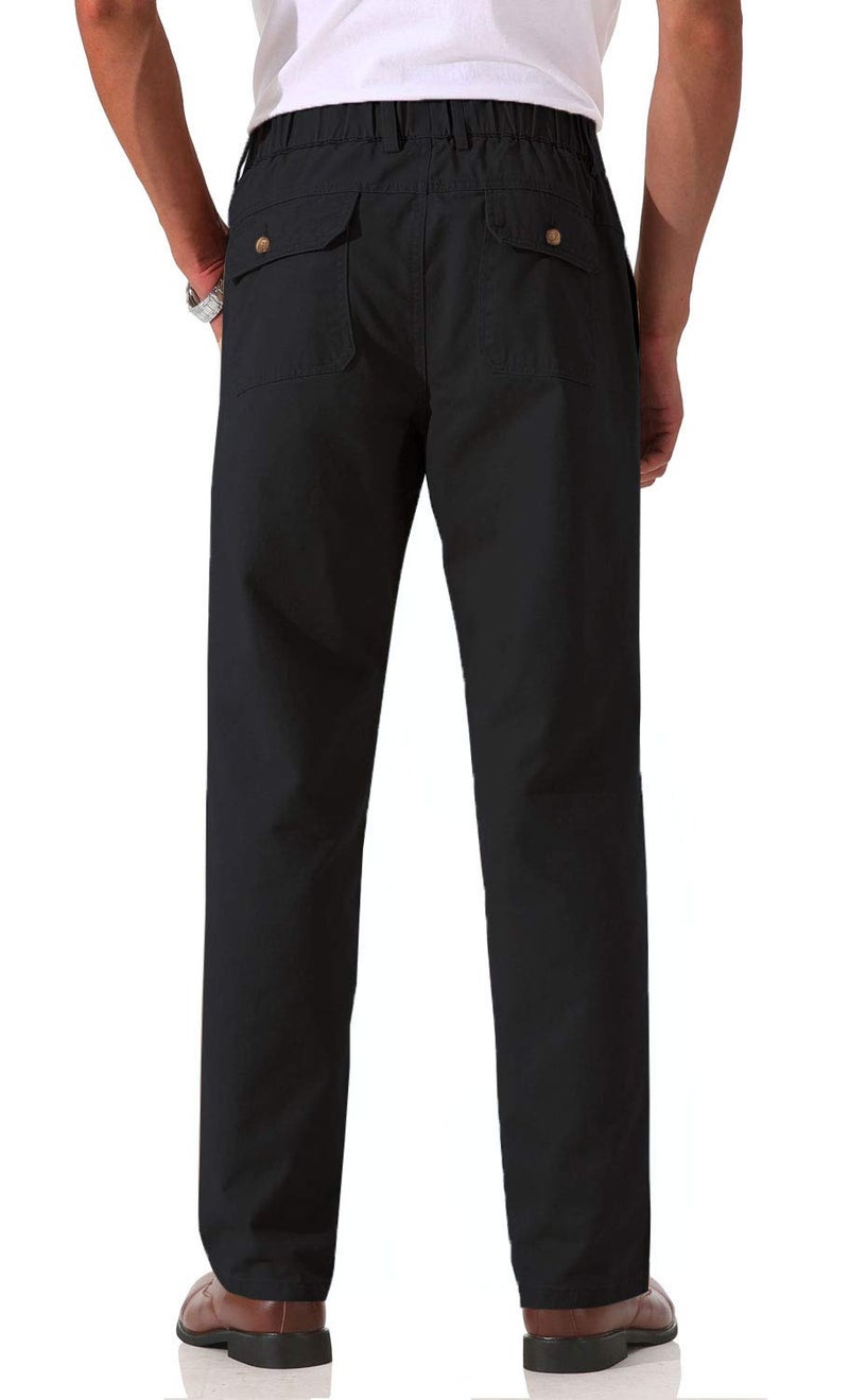 Soojun Men's Cotton Relaxed Fit Full Elastic Waist Twill Pants, Black, 40W x 30L - Image 4
